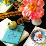 Coral flower Tiffany blue book gold cuff teacup saucer vingette