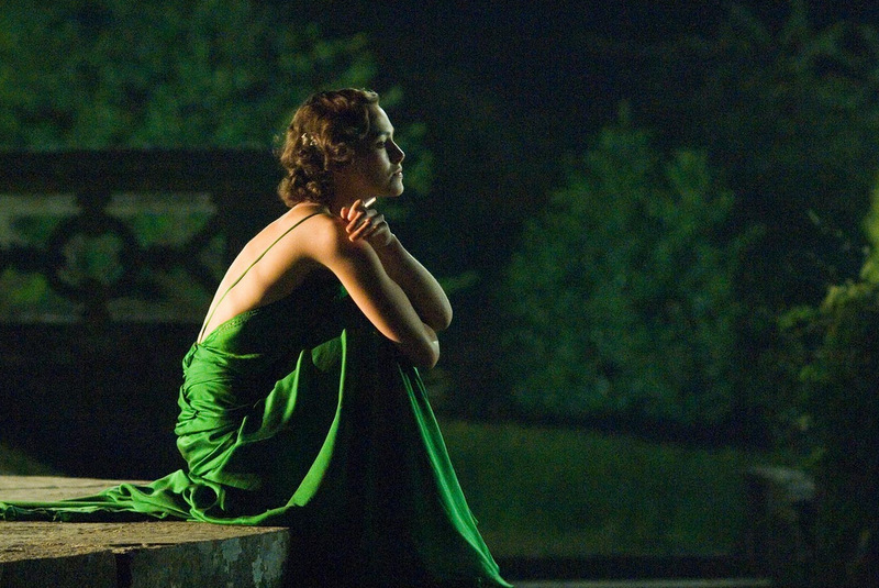 Keira Knightley in green evening dress in Atonement