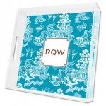 Boatman Geller Personalized Chinoiserie Turquoise Lucite Square Tray