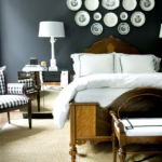 Bedroom designed by Courtney Giles with zebra rug