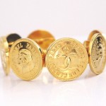 Chanel Vintage Coin Motif Gold Bangle Cuff Bracelet Rare