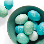 Blue and green painted Easter eggs