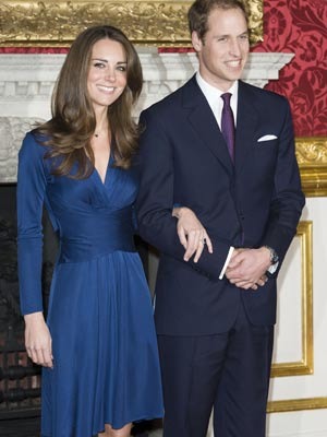 Kate Middleton in blue Issa dress on her engagement to Prince William of Wales