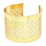 Marissas Textured Cut Out Design Gold Cuff Bracelet