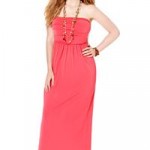 Avenue Plus Size Solid Bandeau Maxi Dress in coral salmon pink