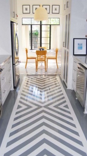 Fabulous grey and white glossy chevron hallway floor