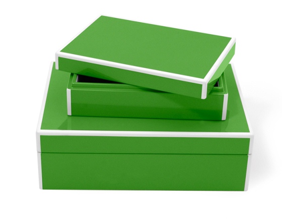 Plantation Design Lacquer Storage Boxes Set in Kelly Green