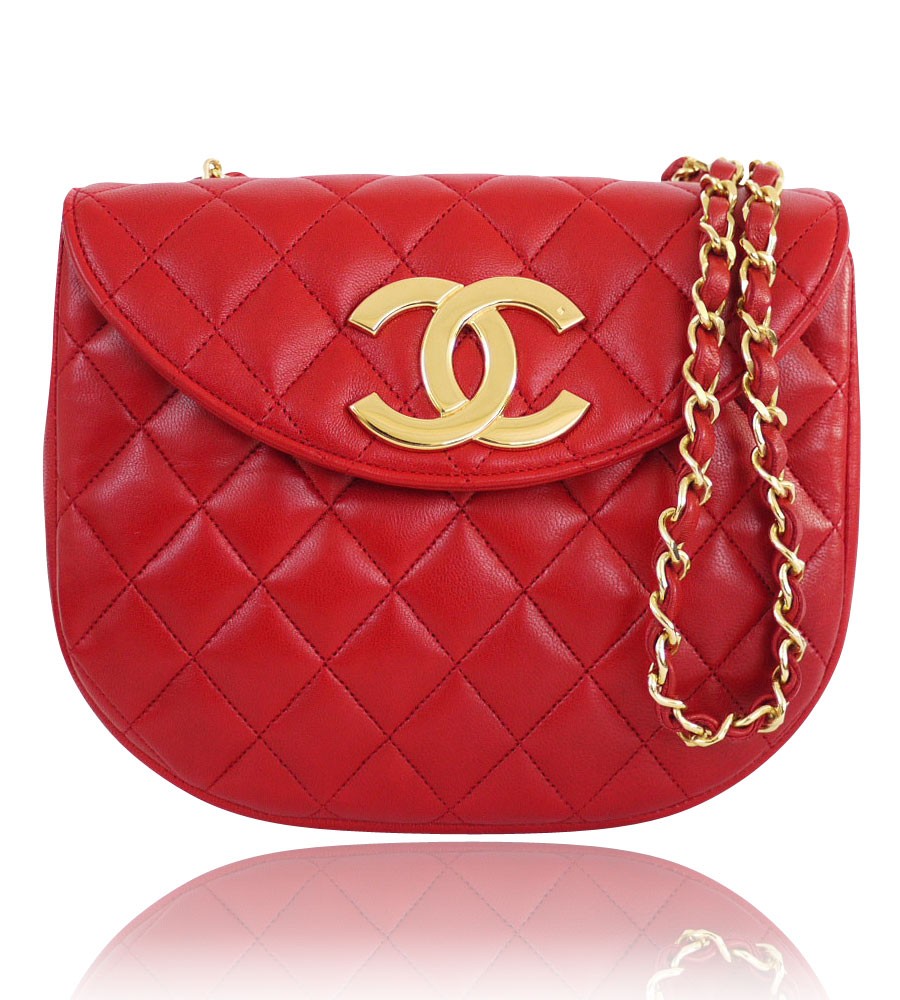 Chanel Vintage genuine red Lambskin Big Logo Classic Cross-body quilted bag