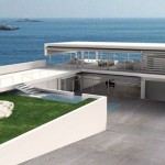 Images of modern houses in a garden setting - sea view