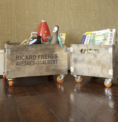Rose and Grey Rustic Wooden Storage Box on Wheels