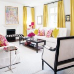 Stylish home - living room with yellow curtains