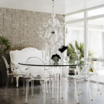 Pictures of lucite in design - Round glass and lucite dining table and chairs