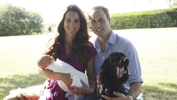 The Cambridge family - William, Kate and baby George and puppy