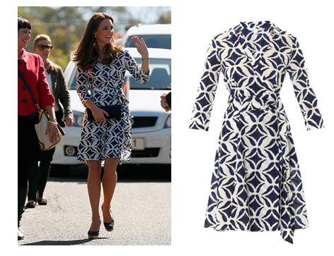 SHOP THIS LOOK - Kate Middleton in blue and white DVF Patrice cotton print dress - Blue Mountains