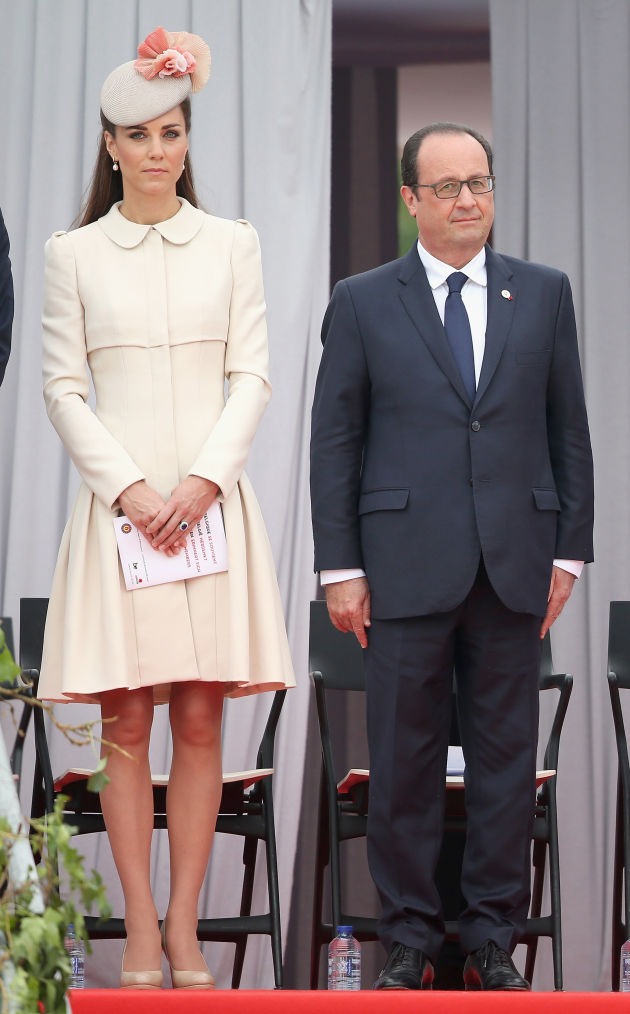 ROYAL STYLE: Duchess of Cambridge in Belgium in a cream colored coat from Alexander McQueen August 2014