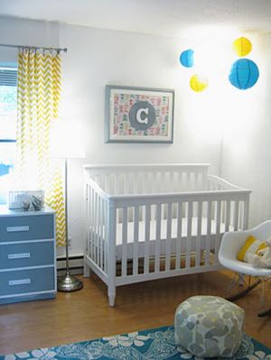 blue-yellow-modern-gender-neutral-baby-nursery-crib-corner-with-paper-lanterns.JPG